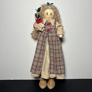Vintage 1993 Tender Heart Treasures Doll Blonde Curly Hair Plaid Dress